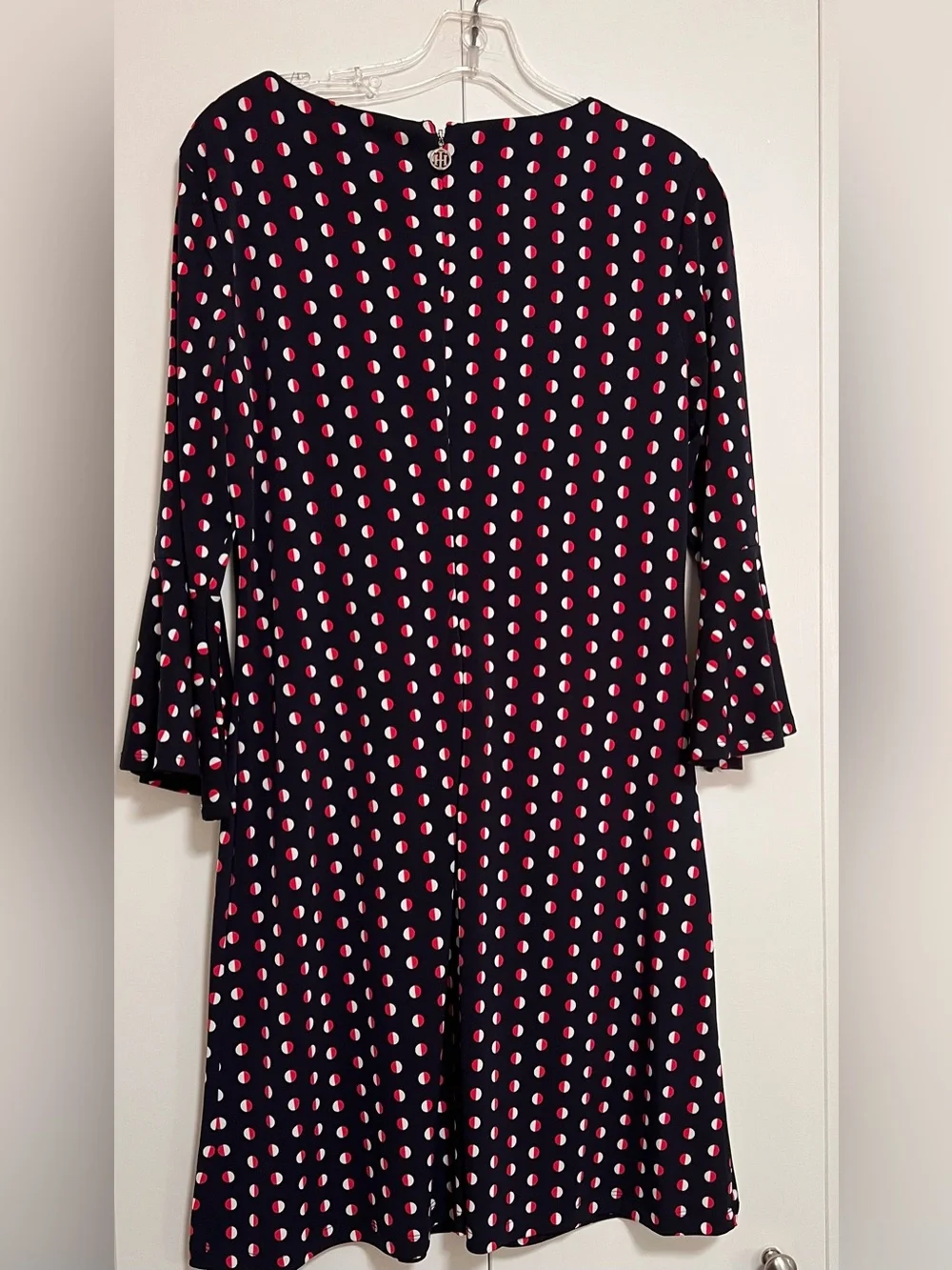 Tommy Hilfiger Women’s Navy Blue Polka Dot Red/White Dress Size 8 Bell Sleeve